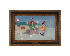 Bum Stocks Surrealistische Clowns, Ölgemälde von Alfano Dardari