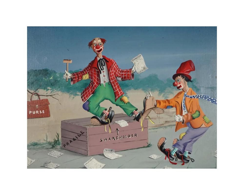 italien Bum Stocks - Peinture à l'huile - Clowns surréalistes d'Alberto Dardari en vente