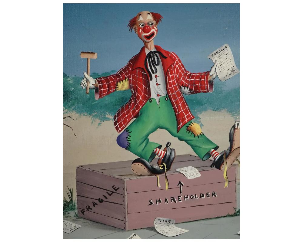Bum Stocks - Peinture à l'huile - Clowns surréalistes d'Alberto Dardari Bon état - En vente à New York, NY