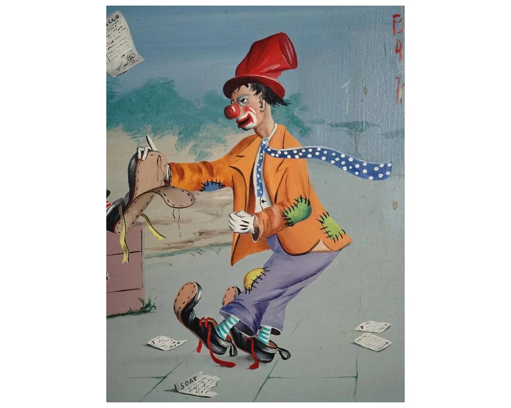 20ième siècle Bum Stocks - Peinture à l'huile - Clowns surréalistes d'Alberto Dardari en vente