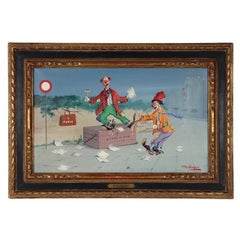 Vintage Bum Stocks Surrealist Clowns Oil Painting by Alfano Dardari