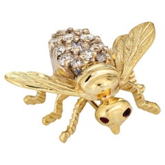 Bumble Bee Brooch Pin Diamond Wings Vintage 14k Gold Estate Insect Jewelry