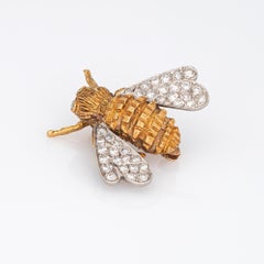 Bumble Bee Brooch Pin Diamond Wings Vintage 18k Gold Estate Insect Jewelry