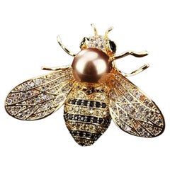 Spilla vintage con cristallo e perle finte dorate Bumble Bee
