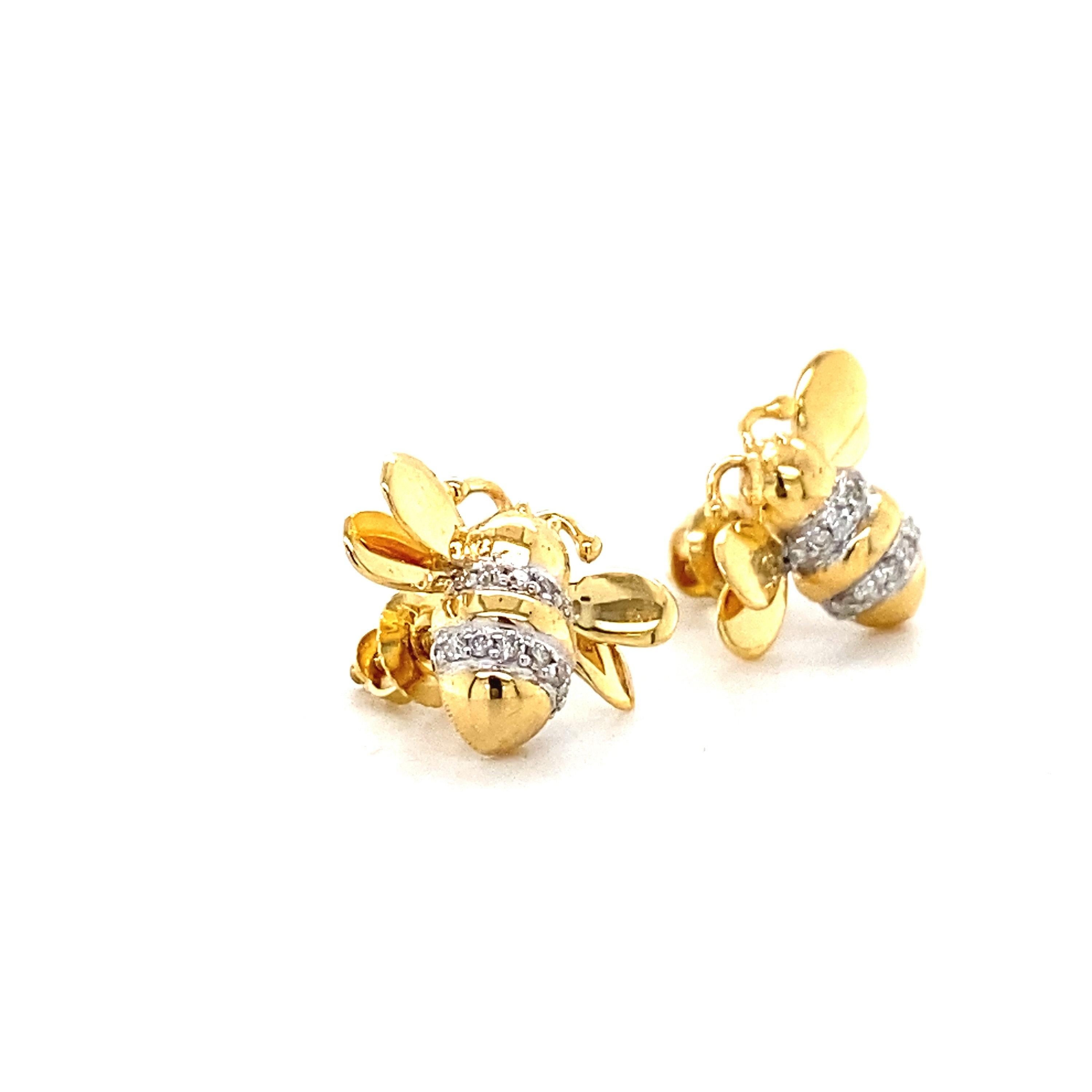 Taglio rotondo Orecchini con diamante Bumble Bee in oro massiccio 14k (certificato) in vendita