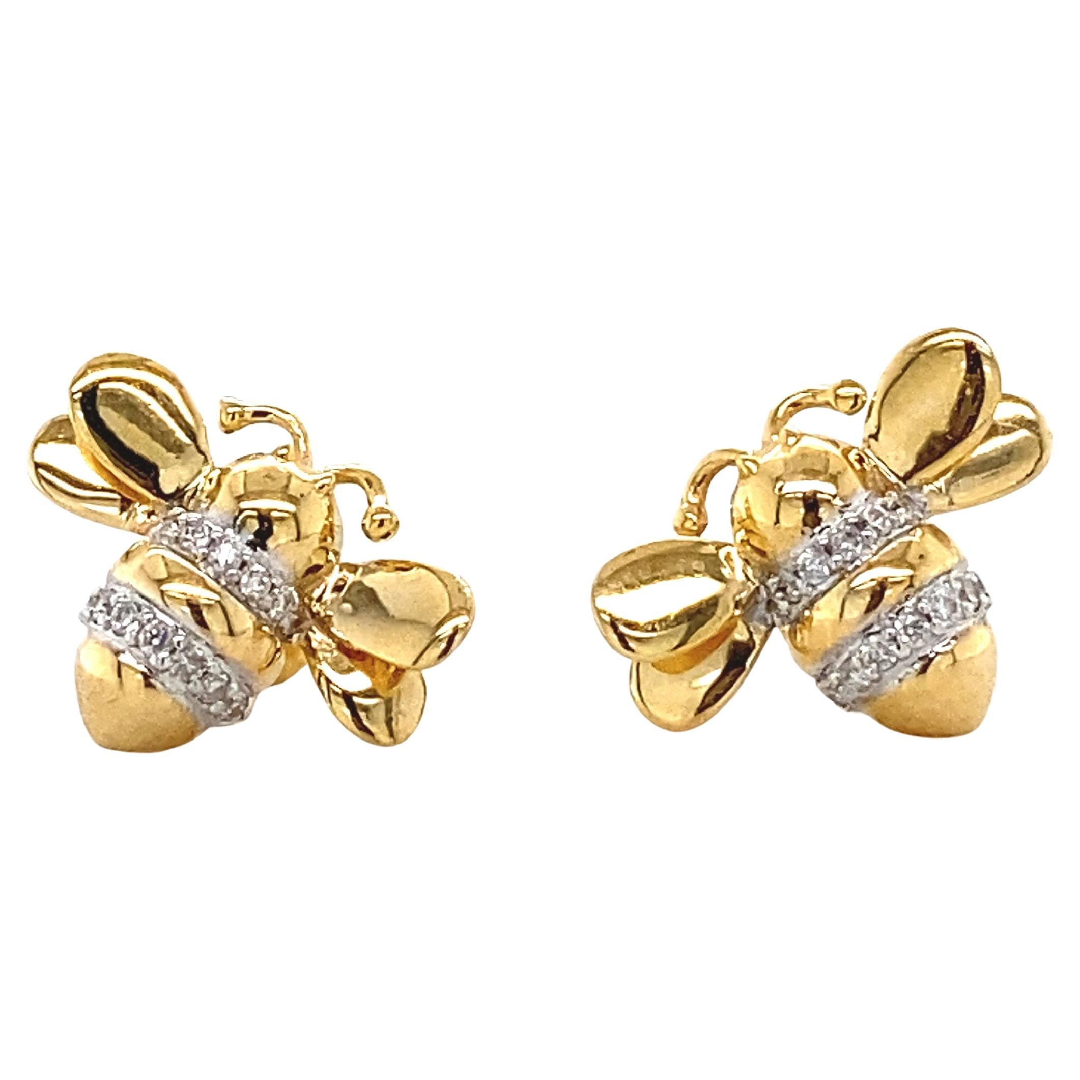 Orecchini con diamante Bumble Bee in oro massiccio 14k (certificato)