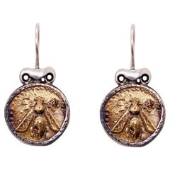 Bumble Bee Earrings w Mixed Metal Dangle Earring with Engraving of Bee