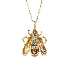 Bumble Bee Necklace Diamond Sapphire 18k Yellow Gold Chain Estate Jewelry