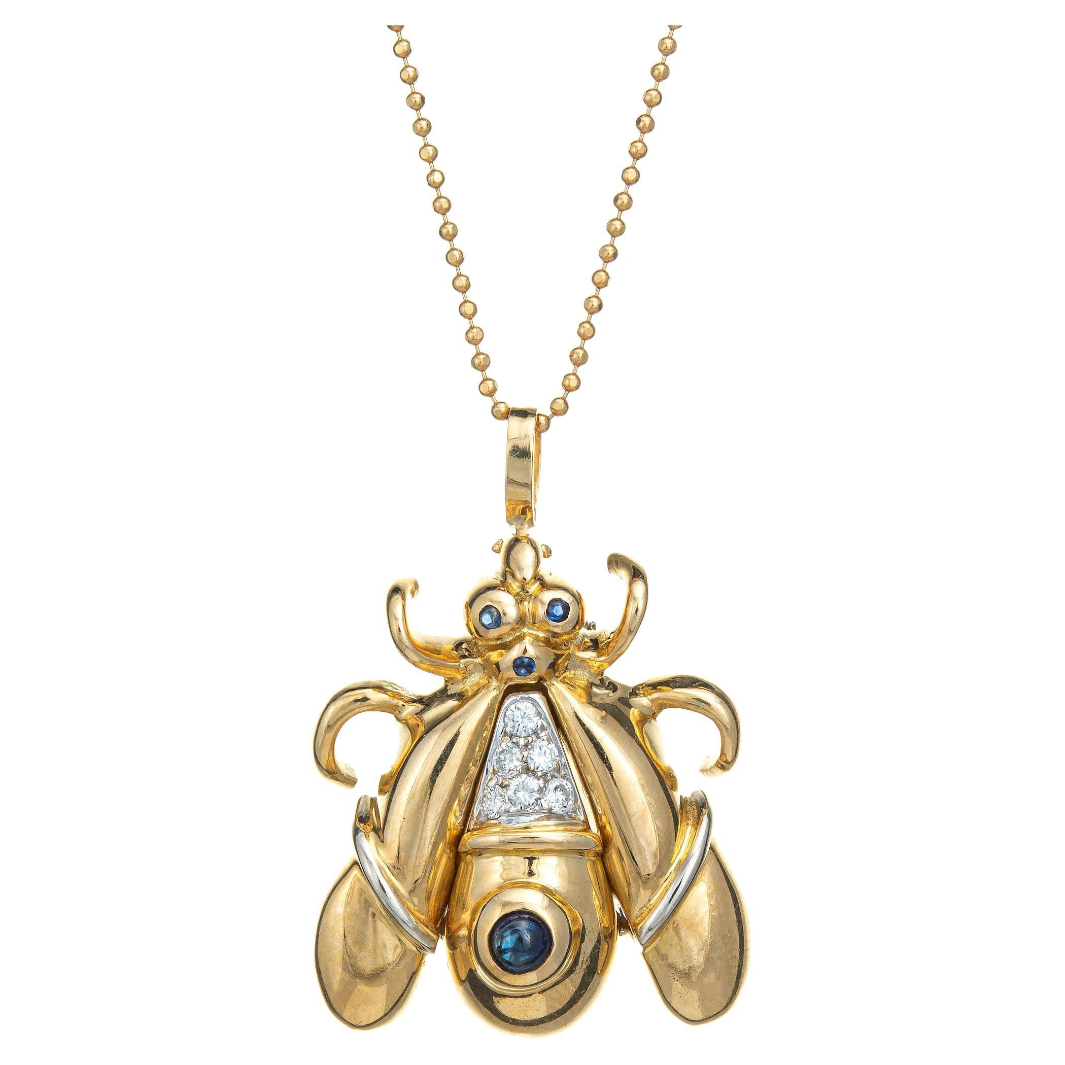 Bumble Bee Necklace Diamond Sapphire 18k Yellow Gold Chain Estate Jewelry