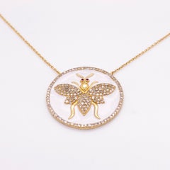 Bumble Bee Pendant w Diamonds Bee All That You Can Bee w White Enamel Necklace
