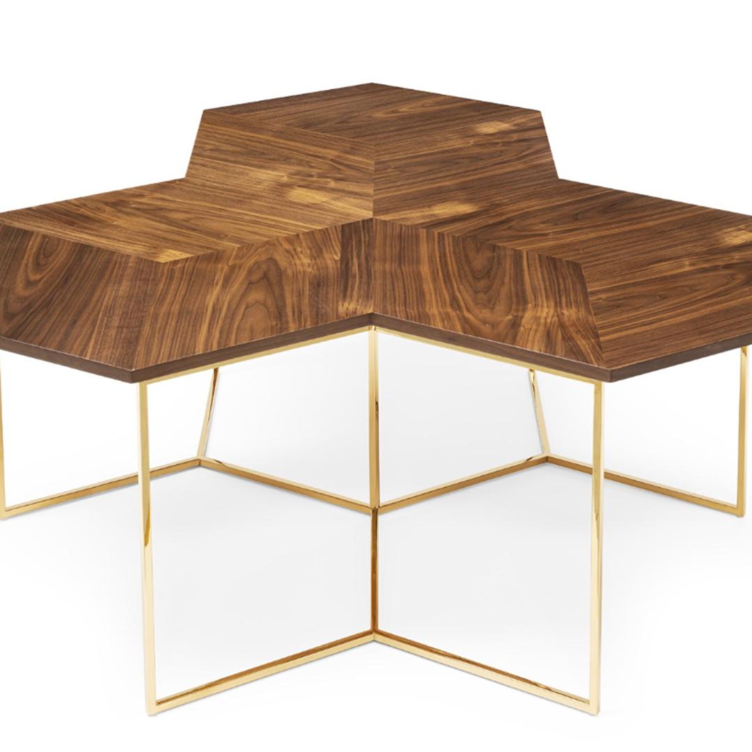 Polished Bumble Nest Coffee Table with Gold Finish Base For Sale