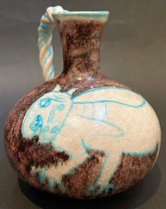 "Bumblebee, " Mid Century Jug in Purple & Blue by Gambone w/ Cubist Influence