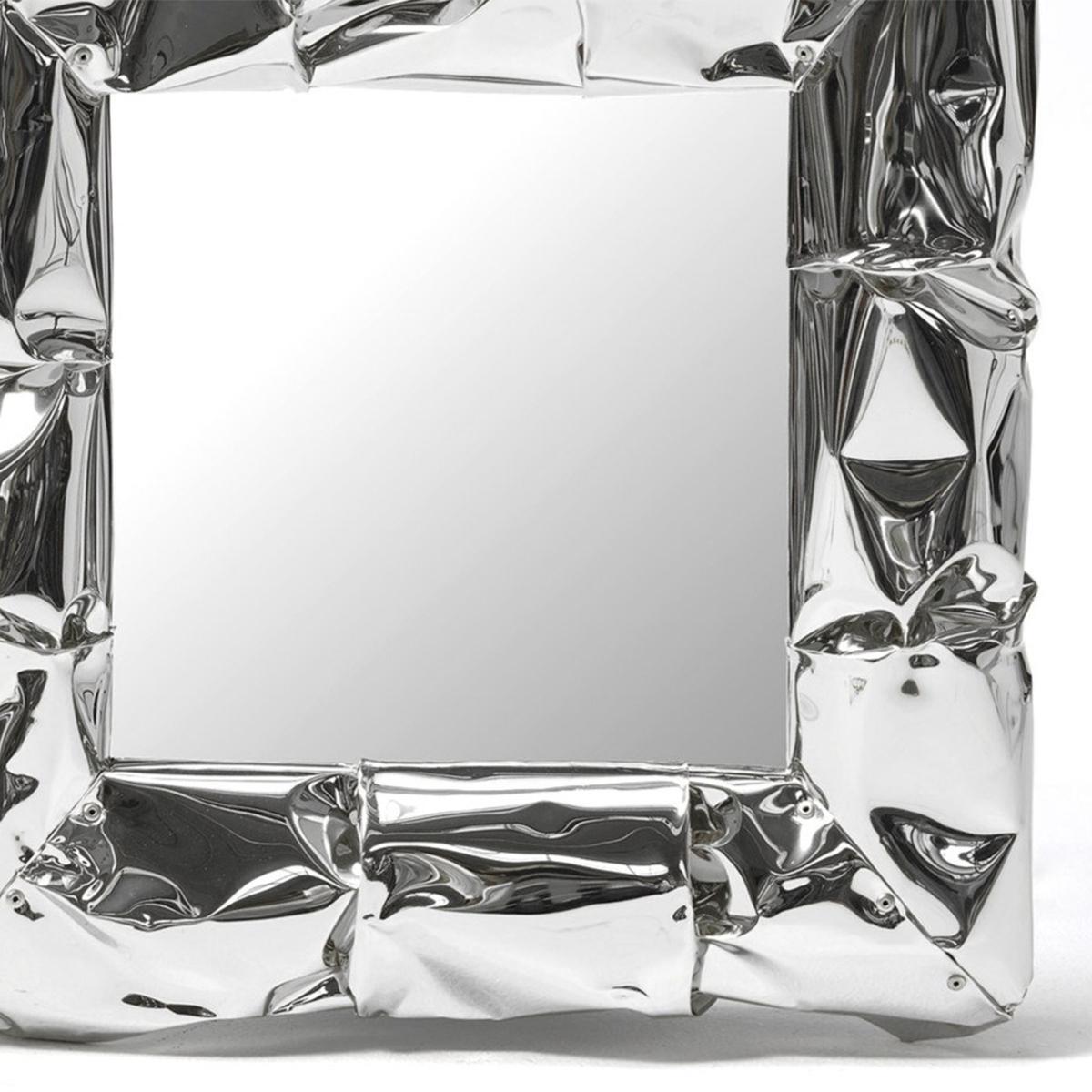 Italian Bumpy Square Chrome Mirror For Sale