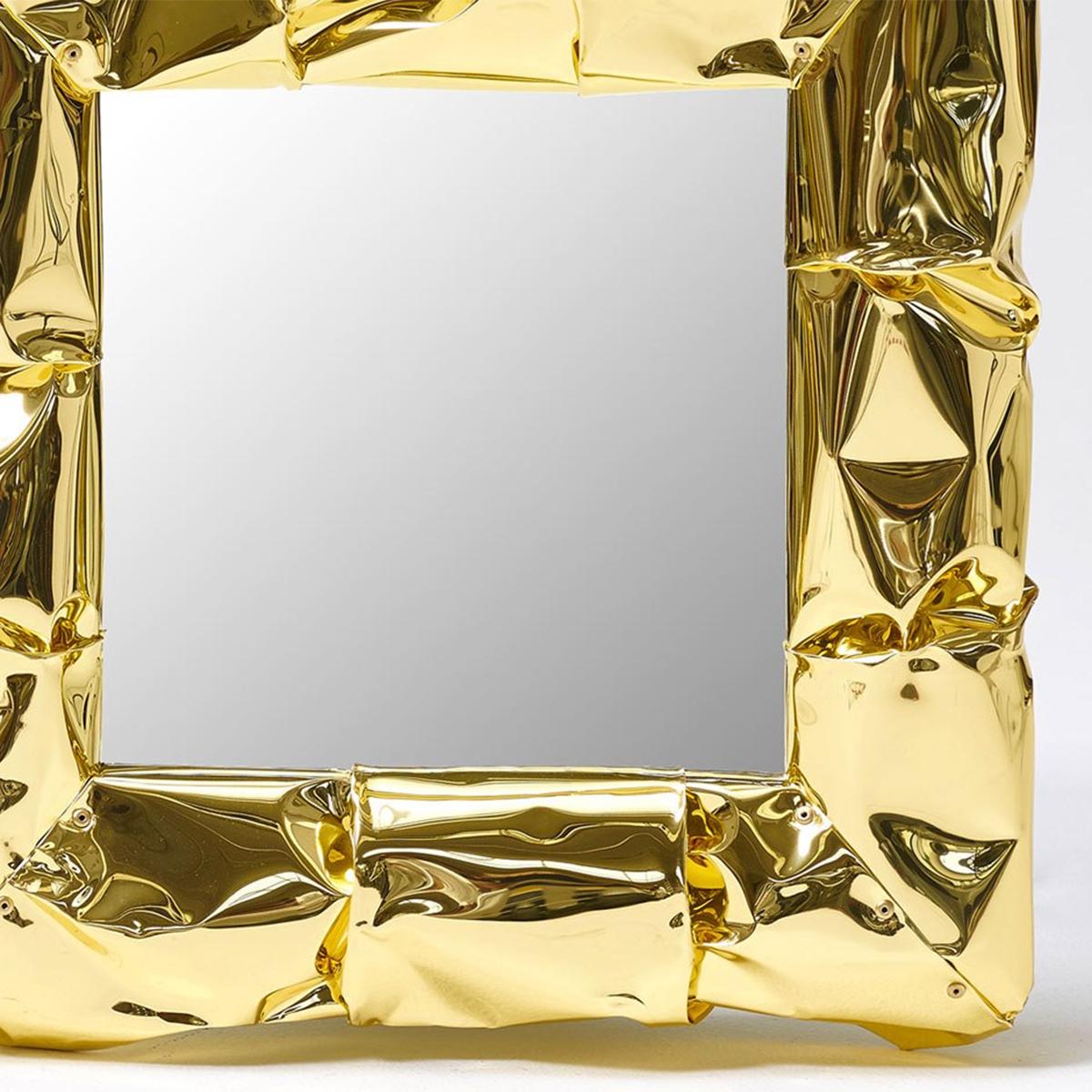 Italian Bumpy Square Gold Mirror For Sale