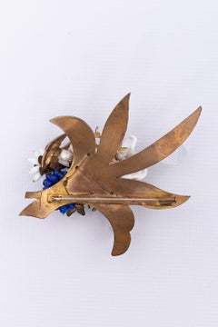 Bunch of Flowers Brooch in Gilded Metal and Glass Paste