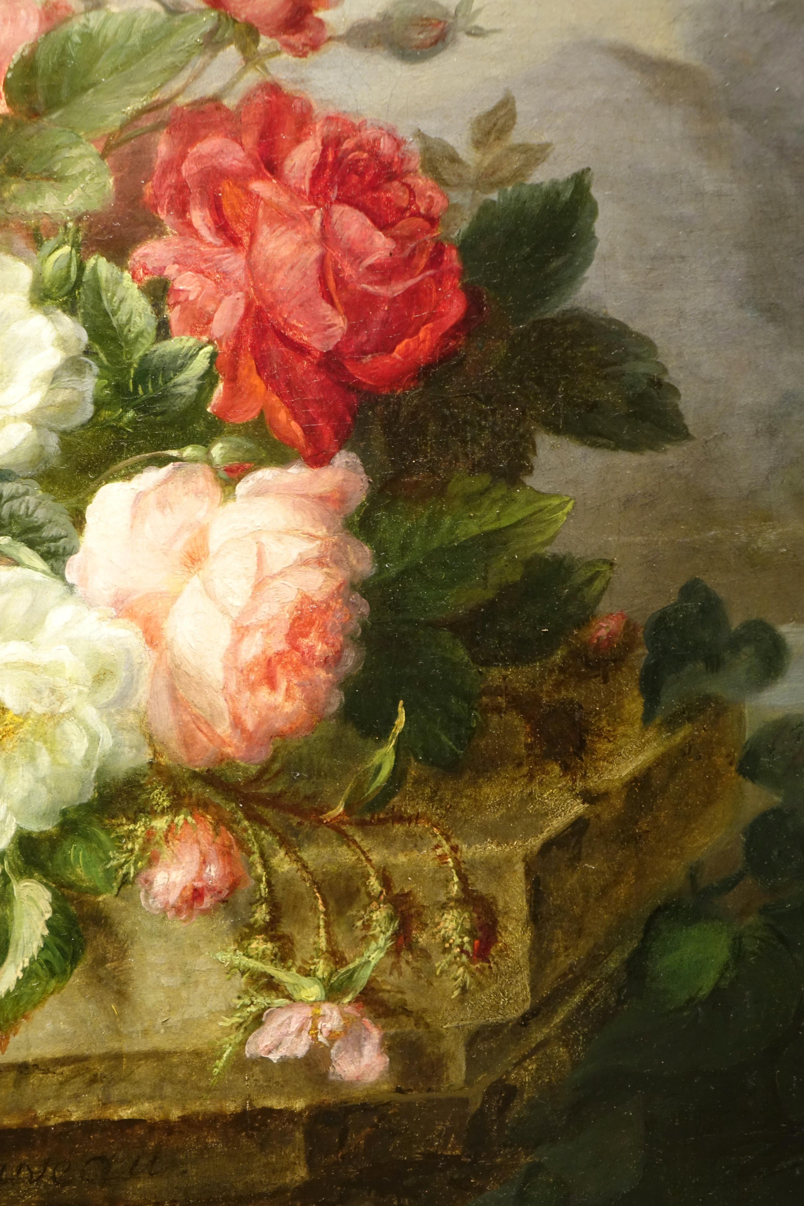 Bouquet de roses sur un entablement ,  Marie Louveau, 1880, France Bon état à PARIS, FR