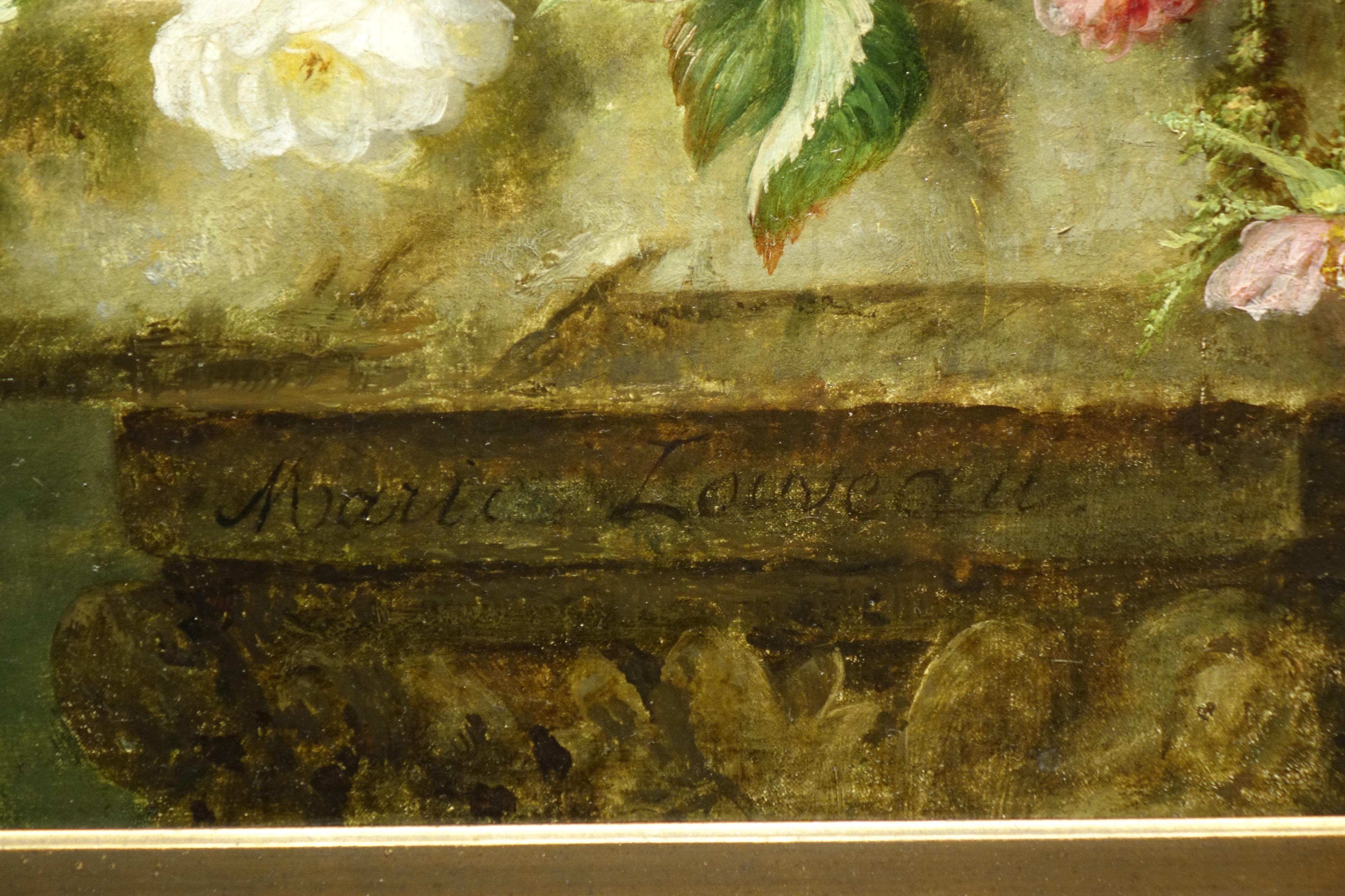 XIXe siècle Bouquet de roses sur un entablement ,  Marie Louveau, 1880, France