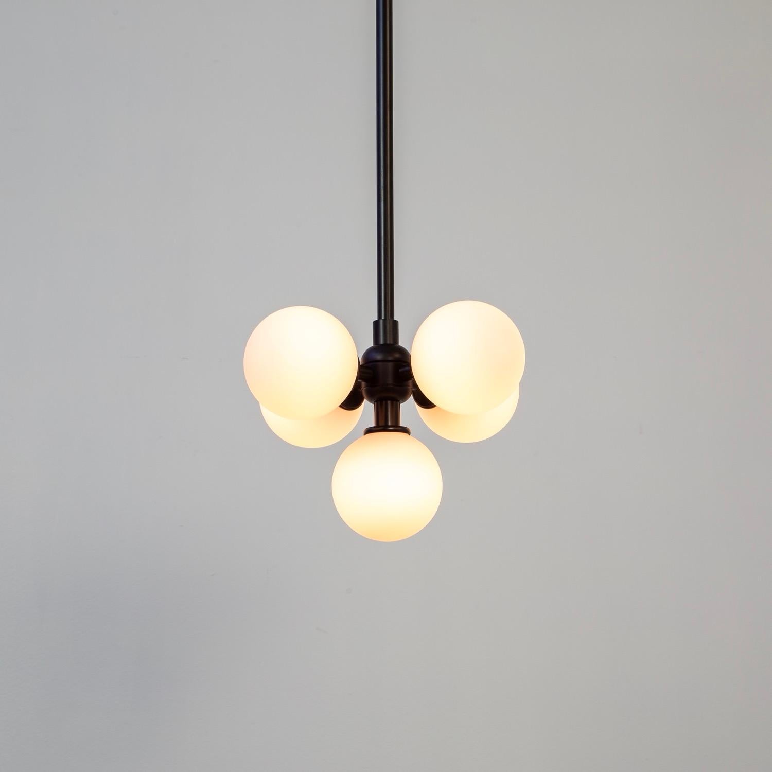 Machine-Made Bunch Pendant, by Research.Lighting, Black, 3in Glass Globe, In Stock For Sale