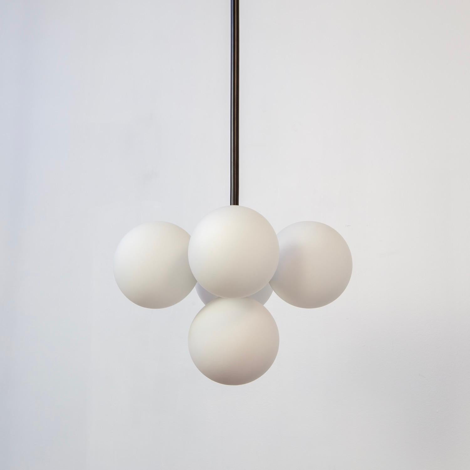 Contemporary Bunch Pendant, by Research.Lighting, Black, 5in Glass Globe, In Stock For Sale