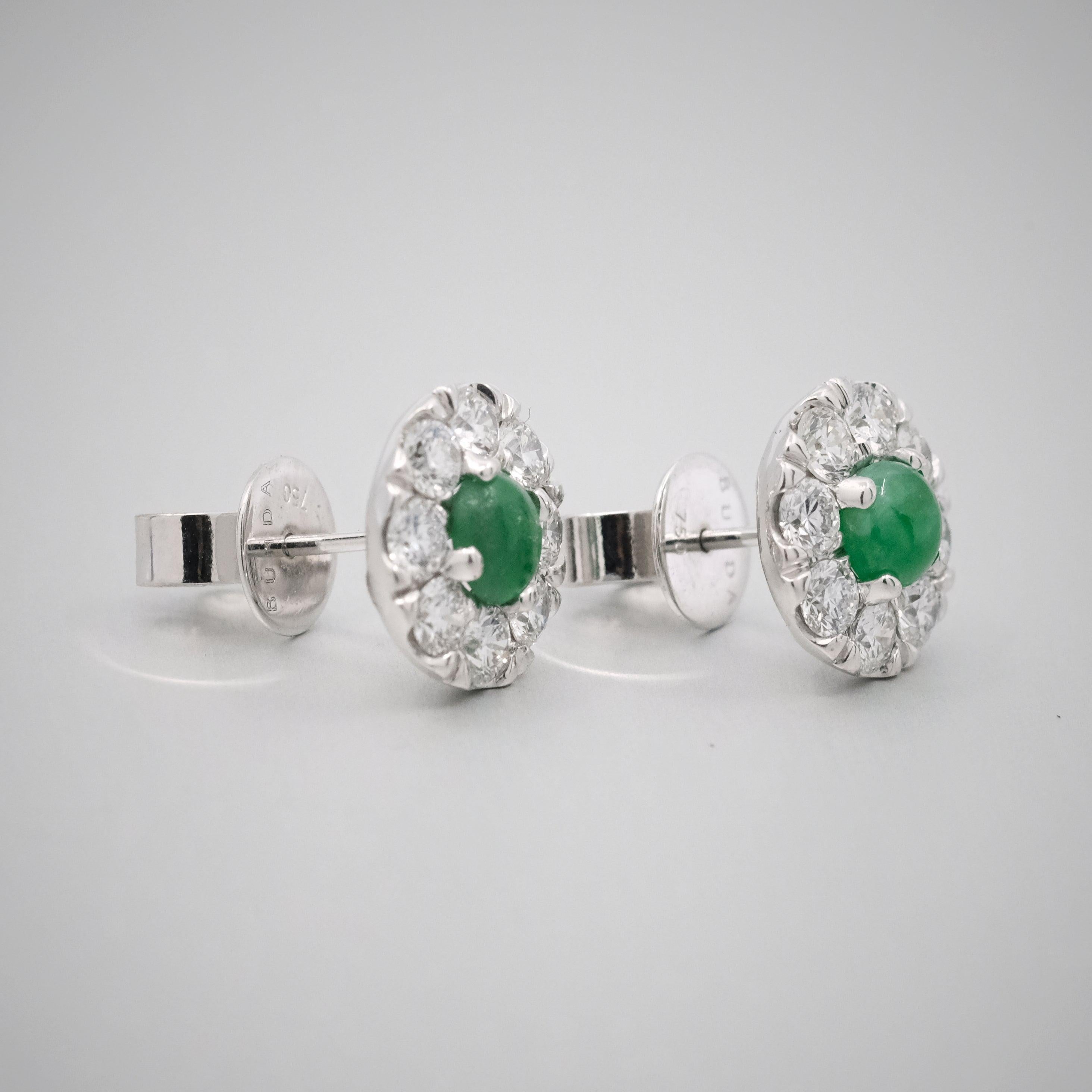 da uomo o donna Orecchini con perno di giada da 0,91 ct e diamanti da 1,36 ct in oro bianco 18 ct BUNDA in vendita