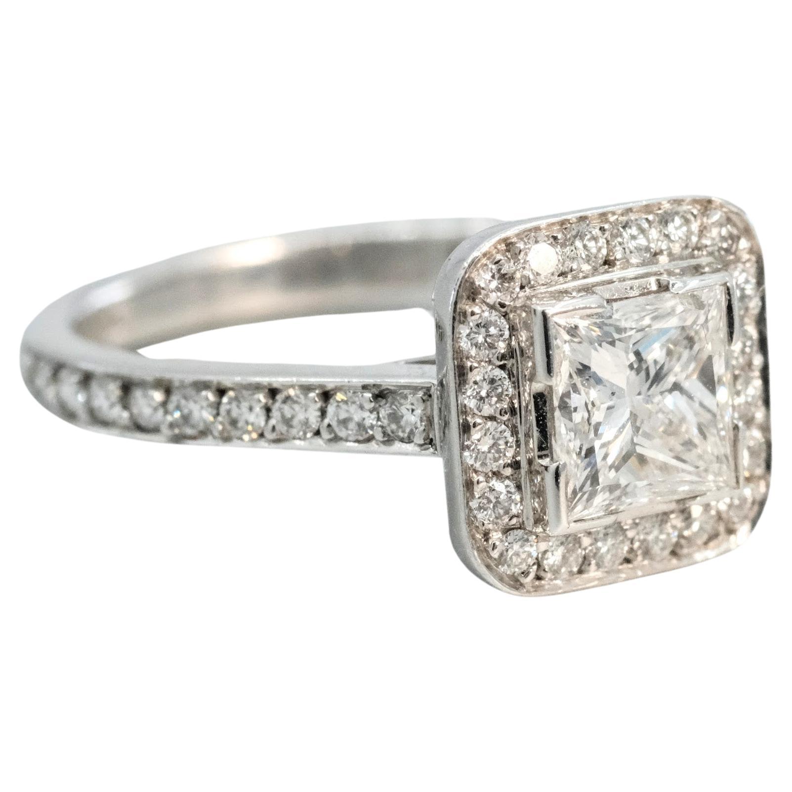BUNDA 1.02ct princess cut Diamond and 0.45ct Diamonds Engagement ring 18k gold