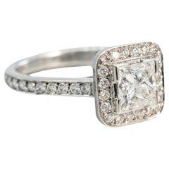 BUNDA Anillo de compromiso de diamantes talla princesa de 1,02 ct y diamantes de 0,45 ct Oro de 18k
