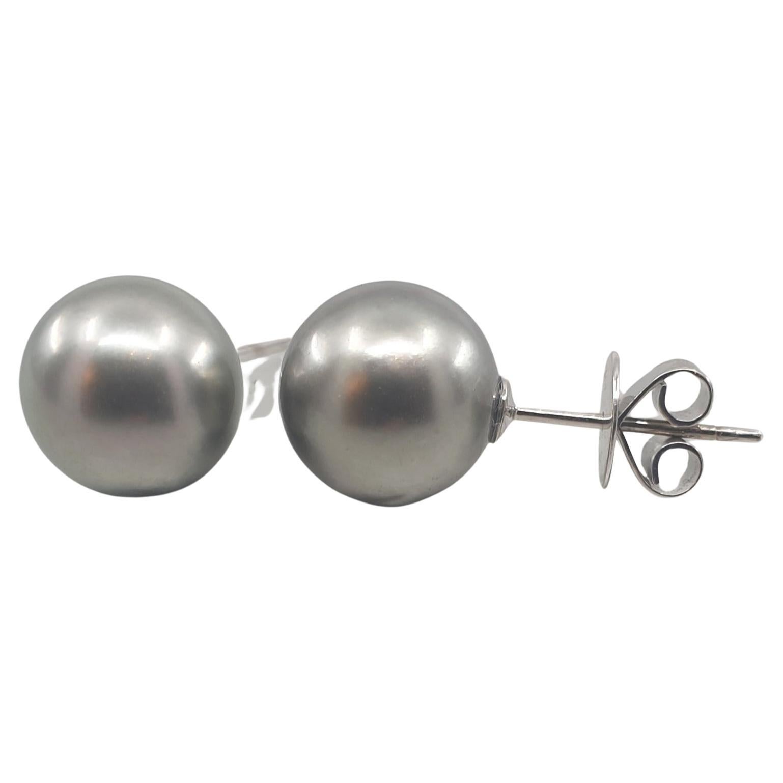 BUNDA 10.30mm Tahitian Pearl earstuds on 18k white gold. For Sale