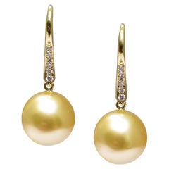 BUNDA 10.75mm Golden South Sea Pearl and Diamonds drop earrings in 18k yellow go