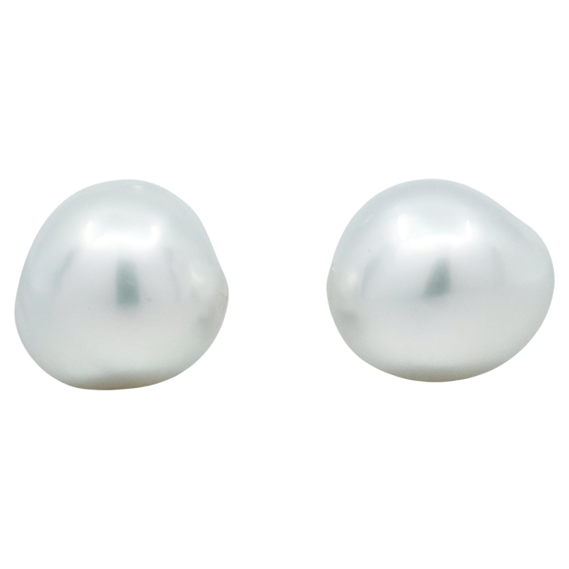 Bunda 10mm white South Sea Pearl earrings on 18k yellow gold