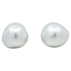 Bunda 10mm white South Sea Pearl earrings on 18k yellow gold