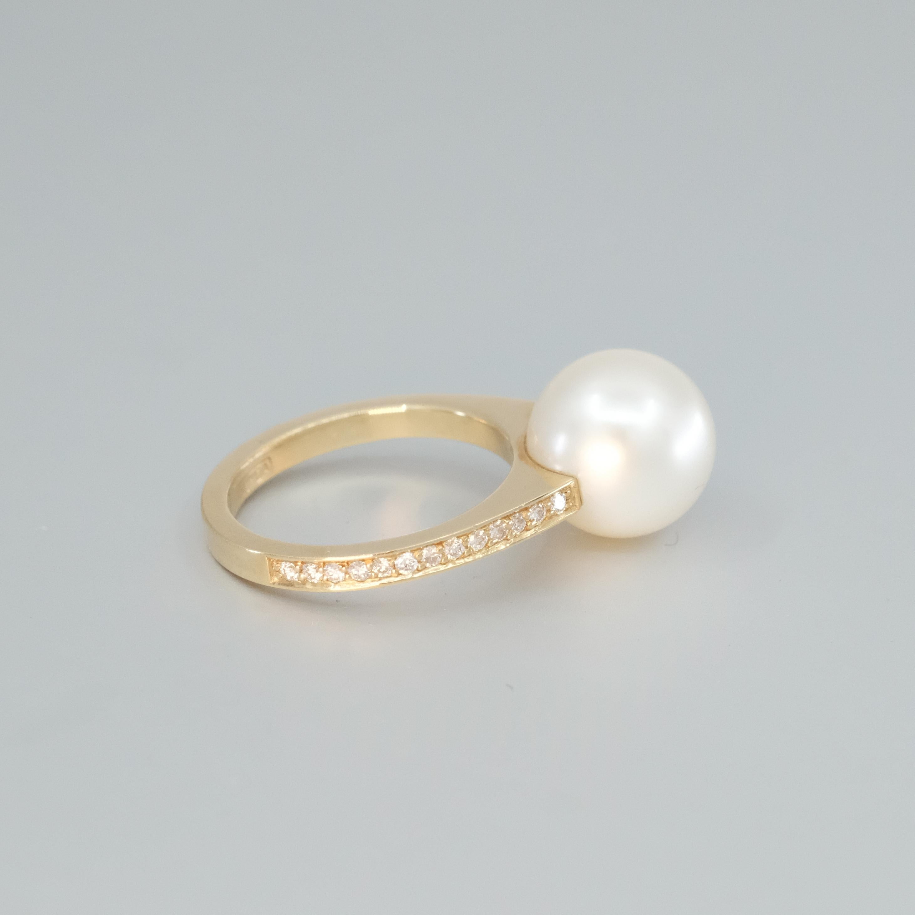 Women's or Men's BUNDA 11.20mm South Sea Pearl and 0.28ct Diamonds Ring in 18k yellow gold