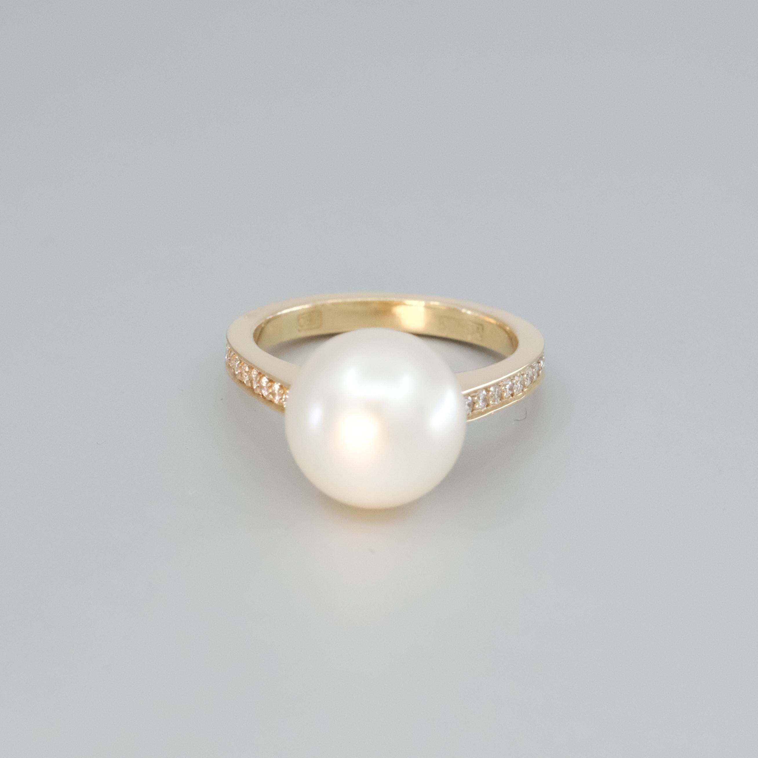 BUNDA 11.20mm South Sea Pearl and 0.28ct Diamonds Ring in 18k yellow gold 1