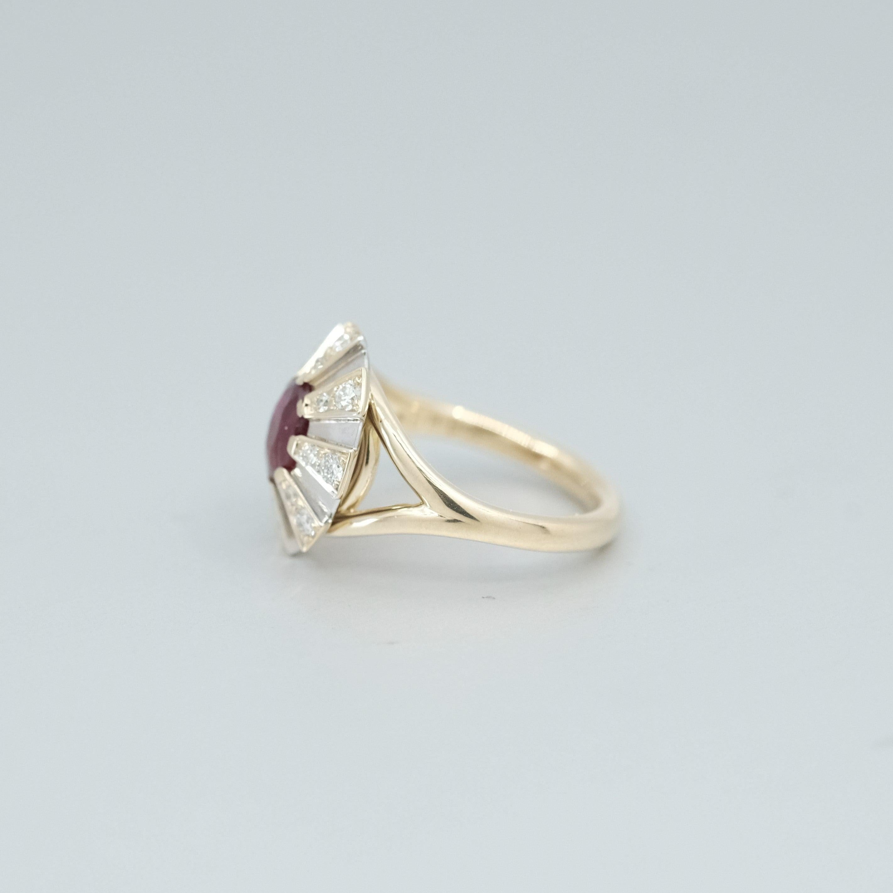 BUNDA 1.16ct Ruby and 0.30ct Diamond Ring in 18k yellow and white gold For Sale 1