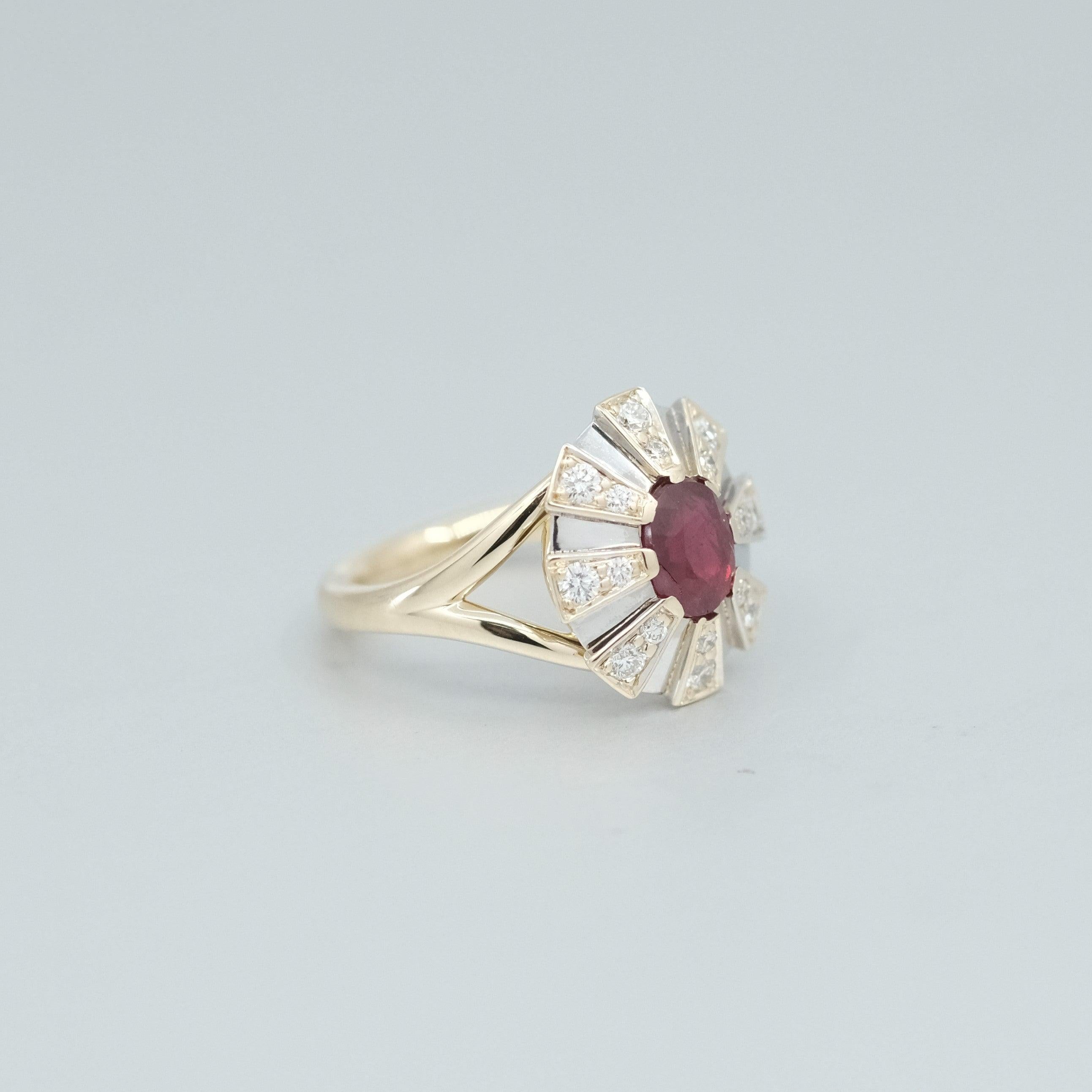 BUNDA 1.16ct Ruby and 0.30ct Diamond Ring in 18k yellow and white gold For Sale 3