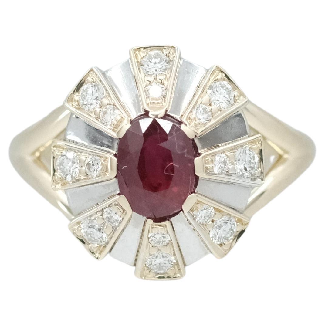 BUNDA 1.16ct Ruby and 0.30ct Diamond Ring in 18k yellow and white gold For Sale