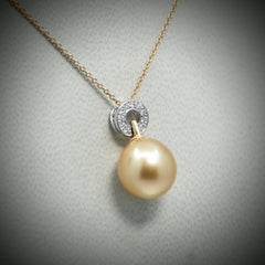 BUNDA 11mm Golden south Sea Pearl and Diamonds pendant enhancer on 18k gold