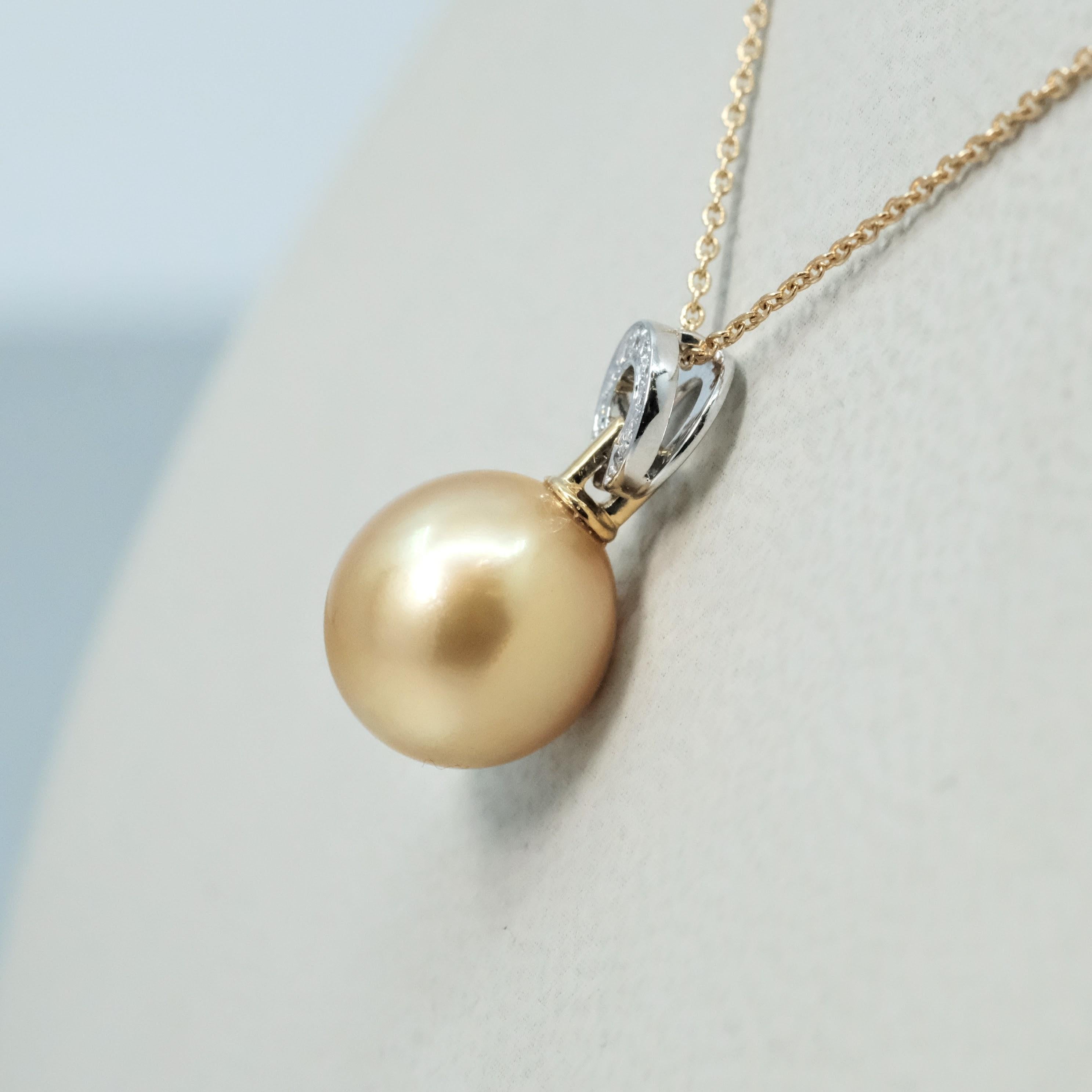 BUNDA Perla dorata dei mari del sud da 11 mm e diamanti, ciondolo con oro 18 ct. In condizioni Nuovo in vendita a SYDNEY, AU