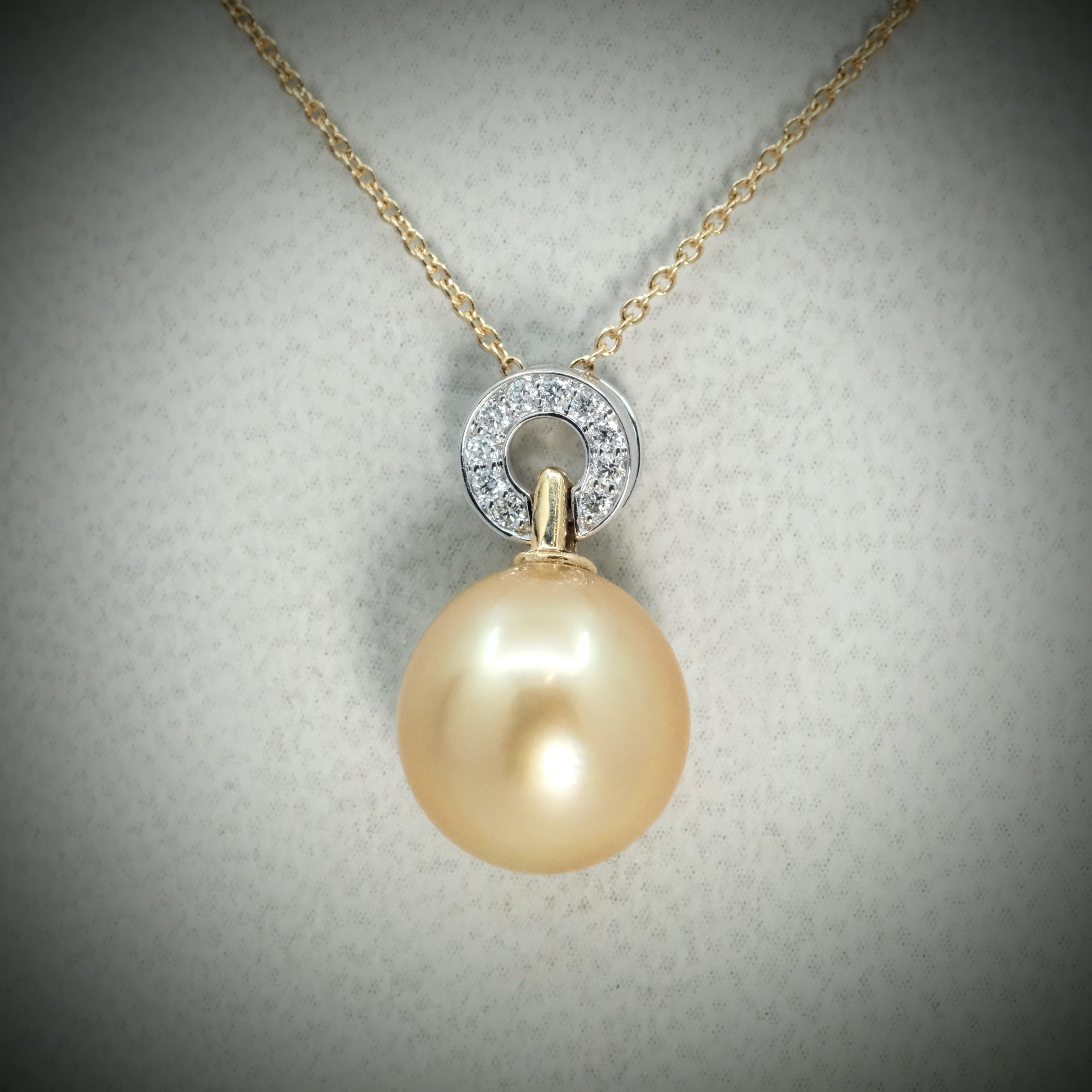 da uomo o donna BUNDA Perla dorata dei mari del sud da 11 mm e diamanti, ciondolo con oro 18 ct. in vendita