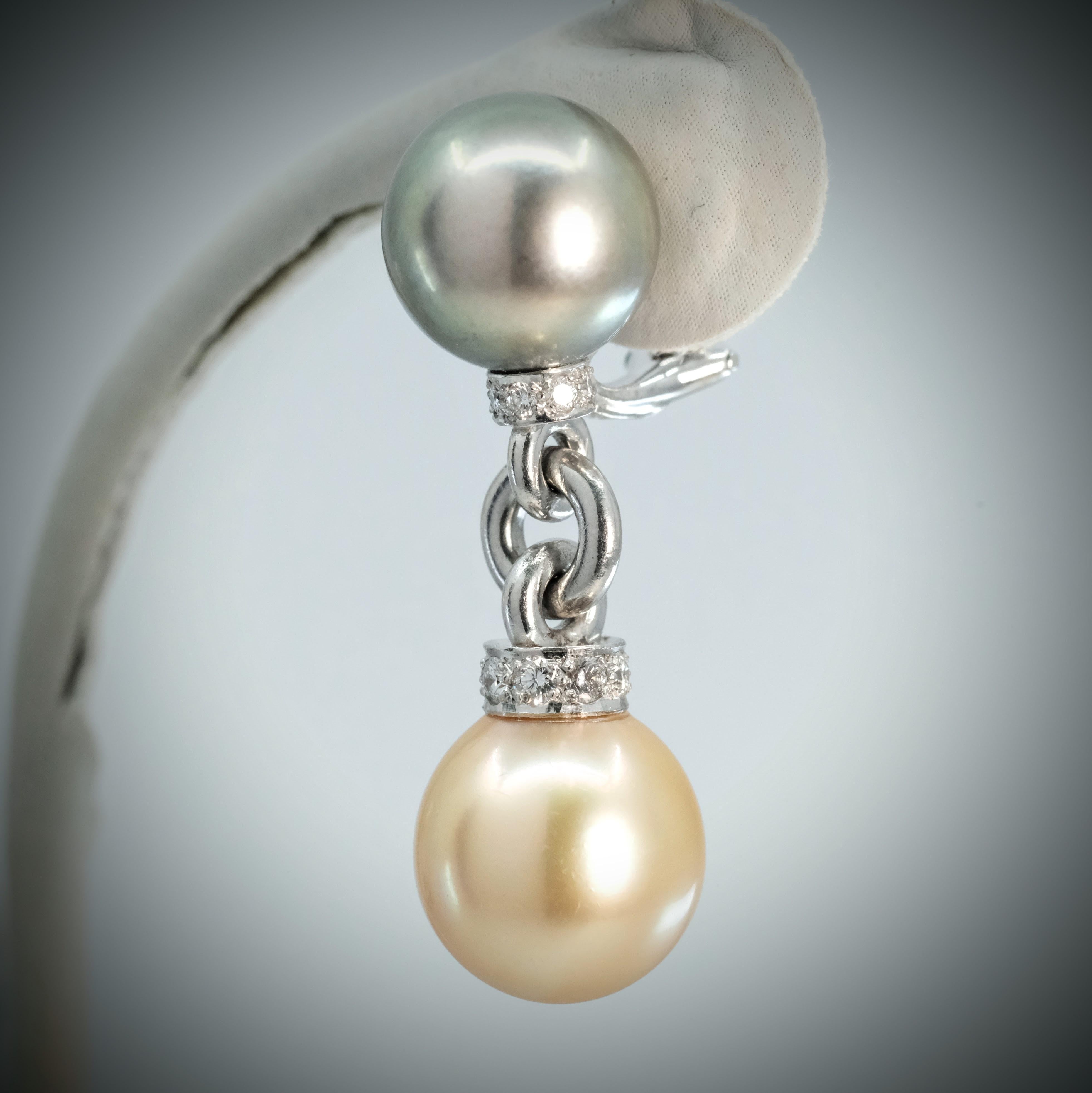 BUNDA 12-13mm Tahitian and Australian South Sea Pearl and Diamonds earrings In New Condition For Sale In SYDNEY, AU