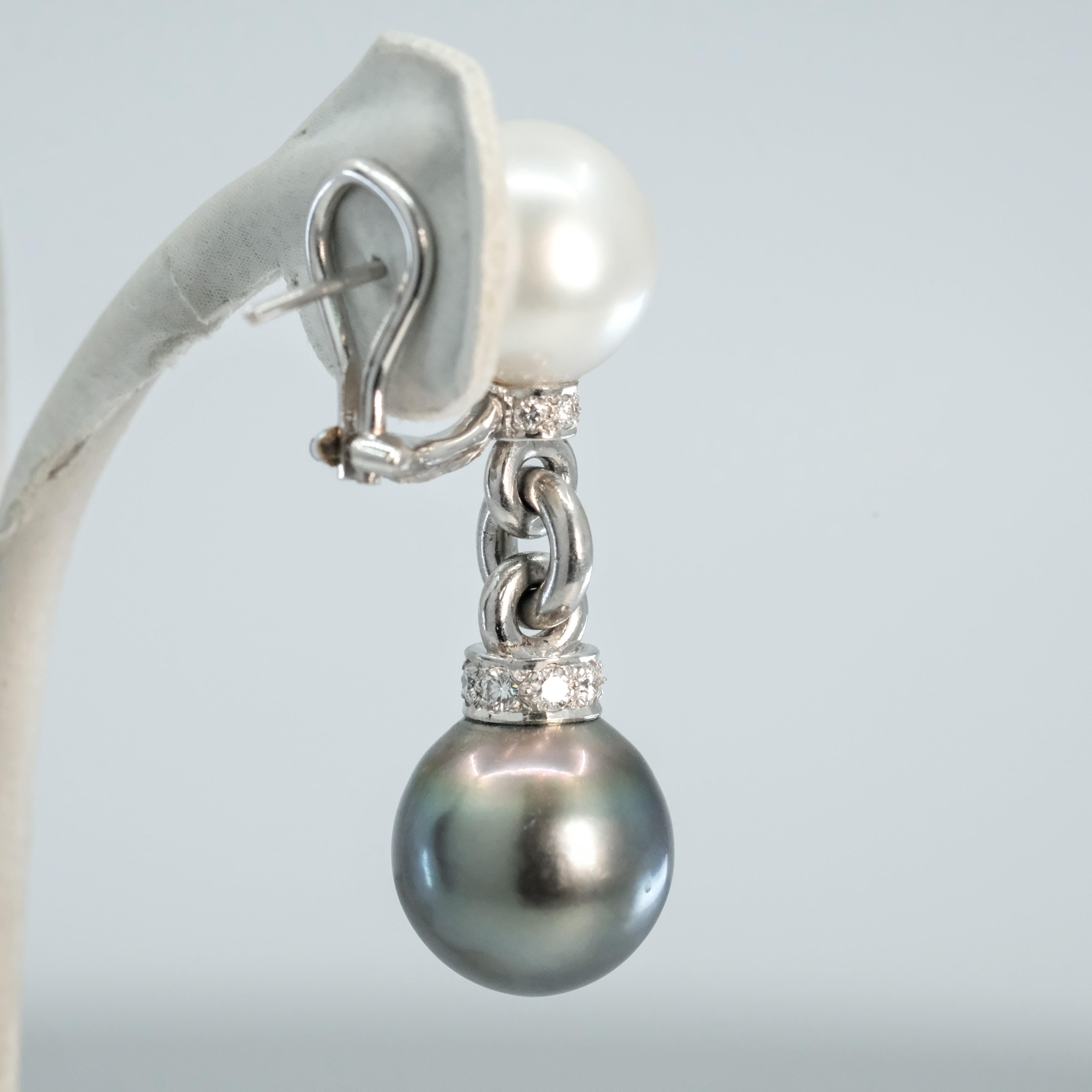 BUNDA 12-13mm Tahitian and Australian South Sea Pearl and Diamonds earrings For Sale 1