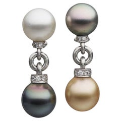 Boucles d'oreilles BUNDA 12-13 mm en perles des mers du Sud de Tahiti et d'Australie et diamants