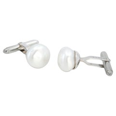 Boutons de manchette BUNDA 12.8-12.9mm perle blanche des mers du sud, or blanc 18k