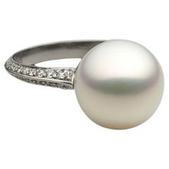 BUNDA 12mm South Sea Pearl and 0.69cts Diamonds ring in platinum