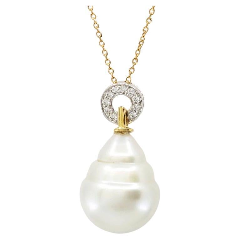 Colgante Bunda 13-17mm Perla del Mar del Sur y Diamantes en oro amarillo y blanco de 18k en venta