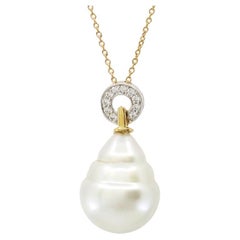 Bunda 13-17mm South Sea Pearl and Diamonds Pendant on 18k yellow and white gold
