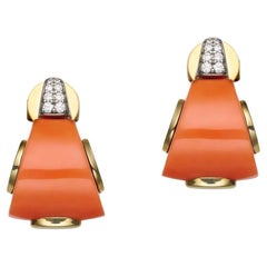 BUNDA 13.76cts Coral and 0.13cts earrings, with 18k white and yellow gold