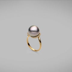 BUNDA 13mm Tahitian Pearl Ring with 0.28ct Diamonds in 18k yellow gold