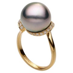 BUNDA 13 mm Tahiti-Perlenring mit 0,28 Karat Diamanten aus 18 Karat Gelbgold