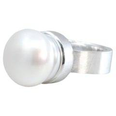 BUNDA 14.15mm white South Sea Pearl ring in silver