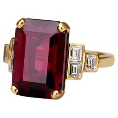 BUNDA Anillo de oro amarillo de 18 quilates con granate rodolita de 14,51 quilates y diamantes de 0,90 quilates